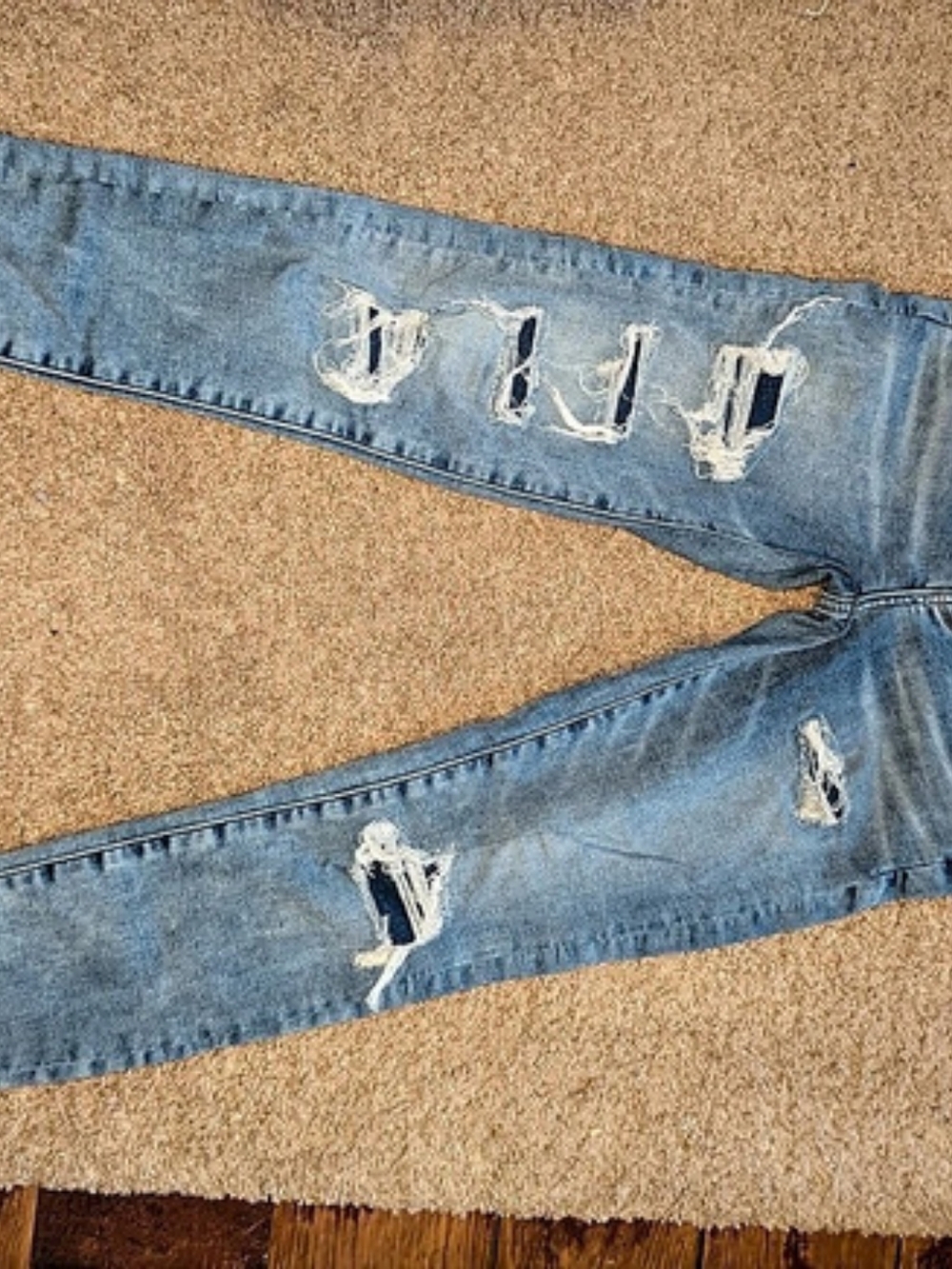 American Eagle Jegging Distressed Skinny Jeans in Blue Waist 0 Long